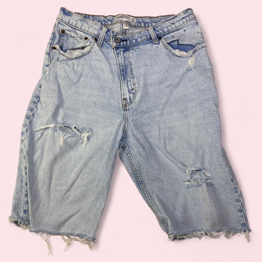 Abercrombie & Fitch Light Wash Distressed Jean Shorts
